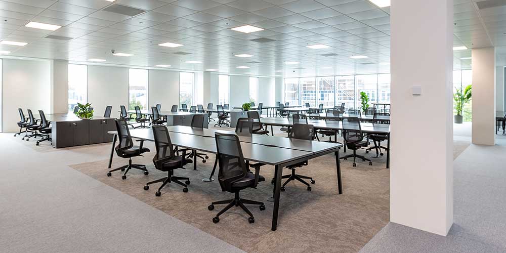 Desk workstations in the workplace with smart desk booking