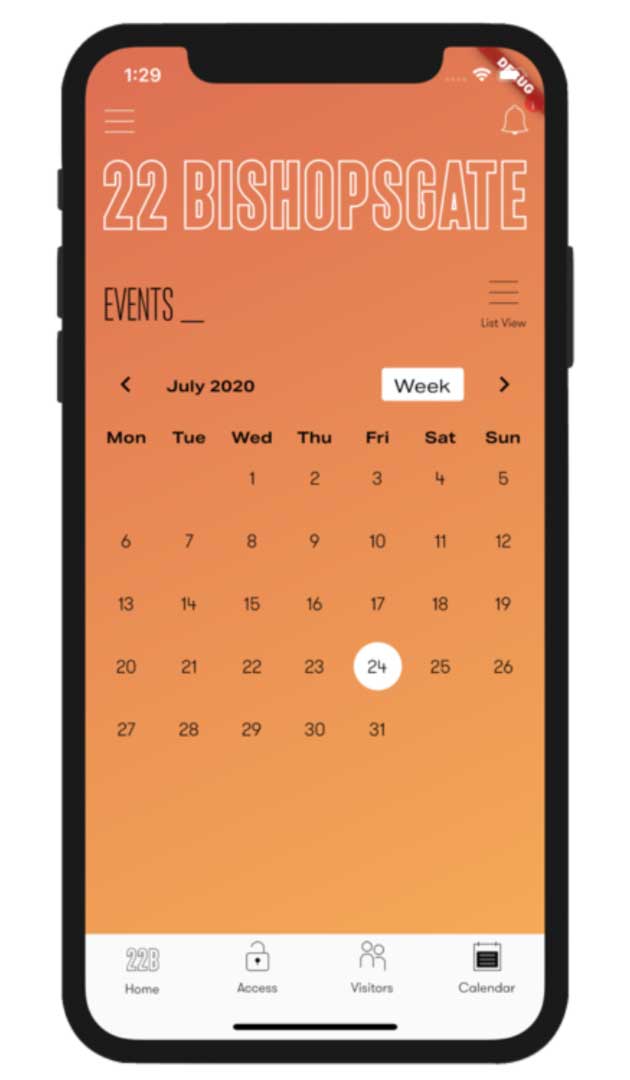 Smart spaces - 22 Bishopsgate app - events calendar